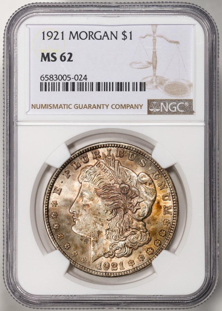 1921 $1 Morgan Silver Dollar Coin NGC MS62