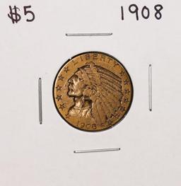 1908 $5 Indian Head Half Eagle Gold Coin