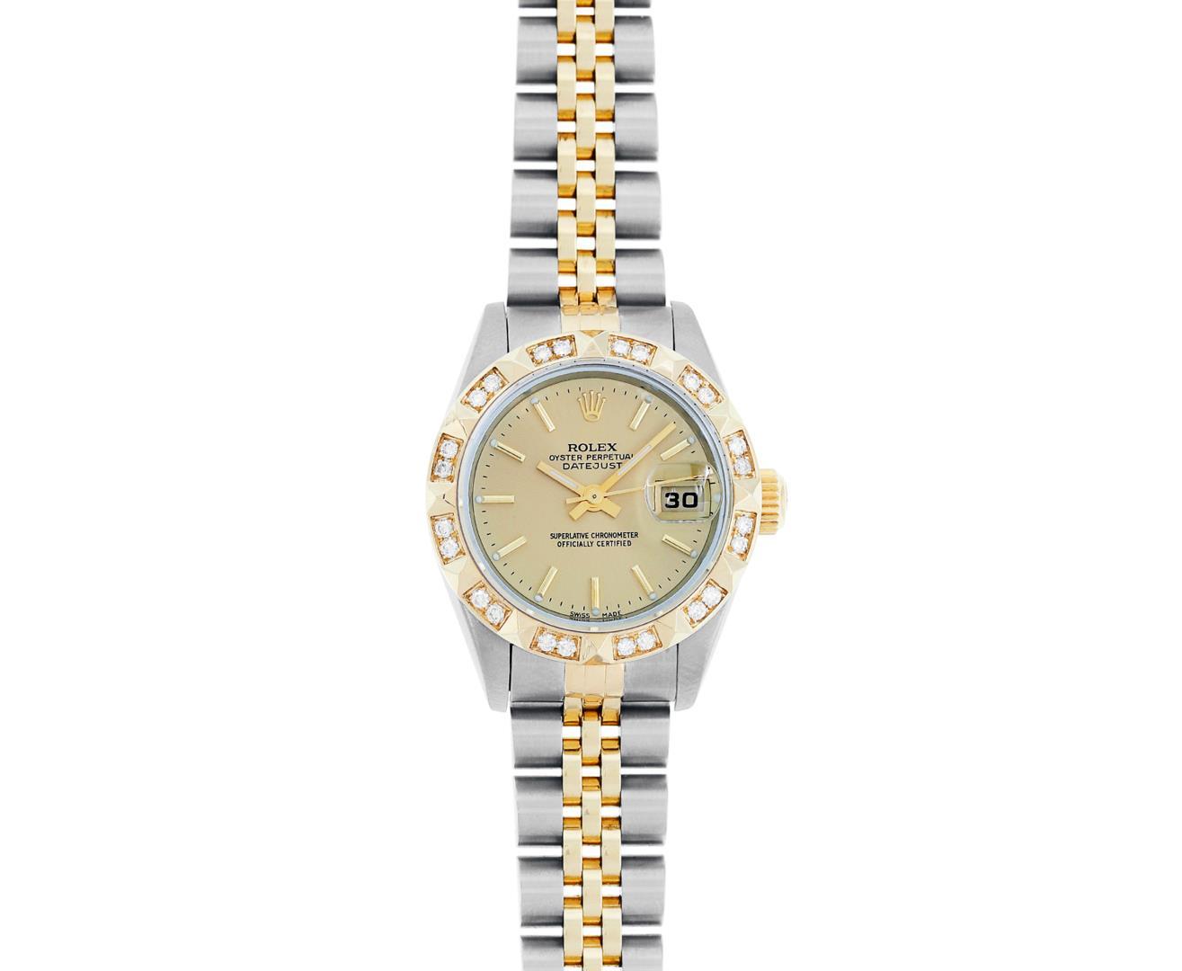 Rolex Ladies Two Tone Champagne Index Diamond Datejust Wristwatch