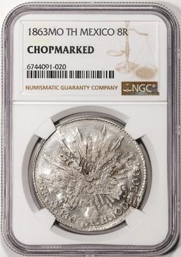 1863MO TH Mexico 8 Reales Silver Coin NGC Chopmarked
