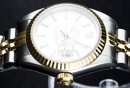 Rolex Ladies Two Tone White Index Datejust Wristwatch