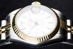 Rolex Ladies Two Tone White Index Datejust Wristwatch