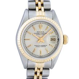 Rolex Ladies Two Tone Silver Tapestry Datejust Wristwatch