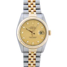 Rolex Mens Two Tone Factory Champagne Diamond Datejust  Wristwatch