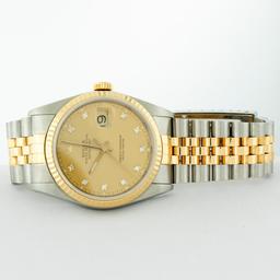 Rolex Mens Two Tone Factory Champagne Diamond Datejust  Wristwatch