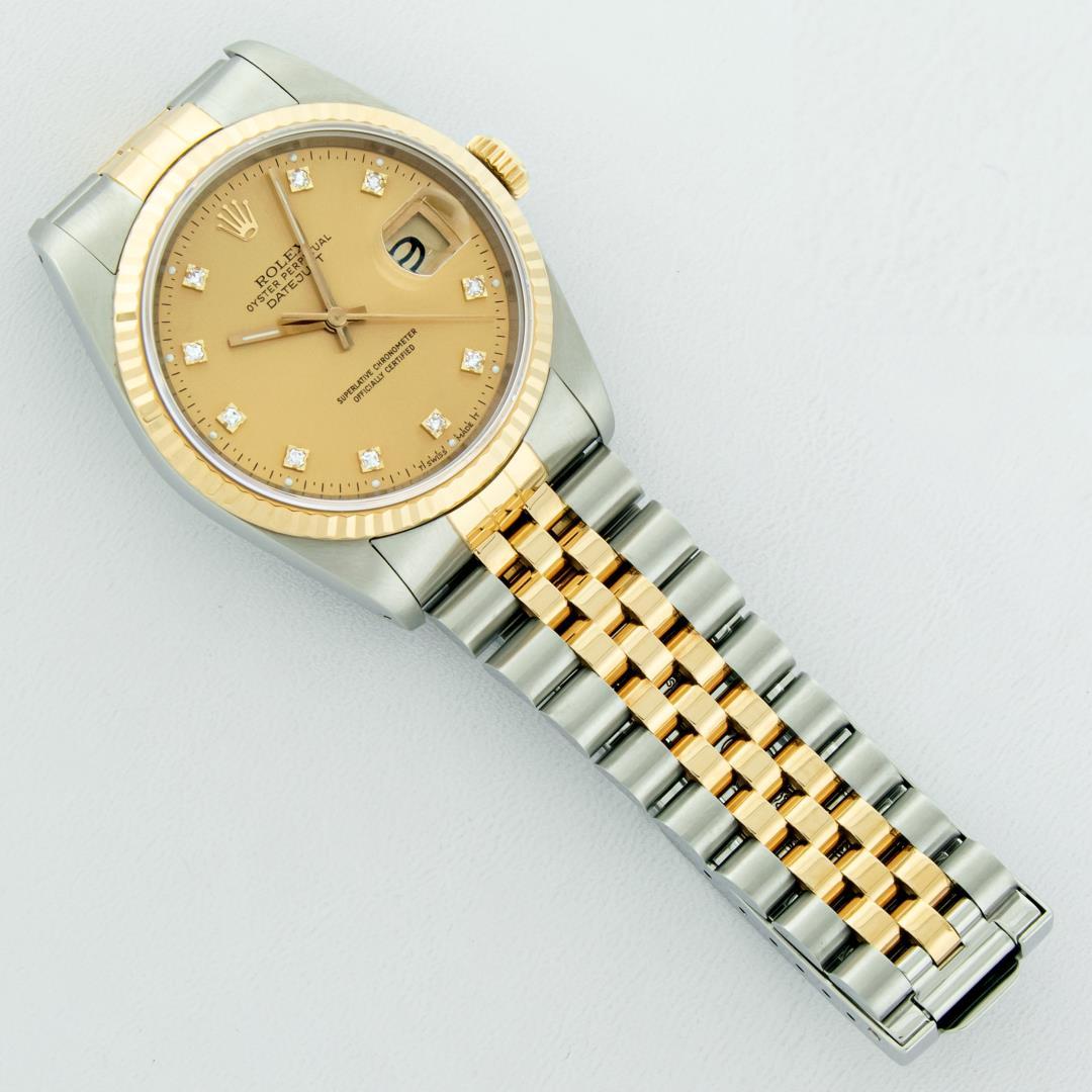 Rolex Mens Two Tone Factory Champagne Diamond Datejust  Wristwatch