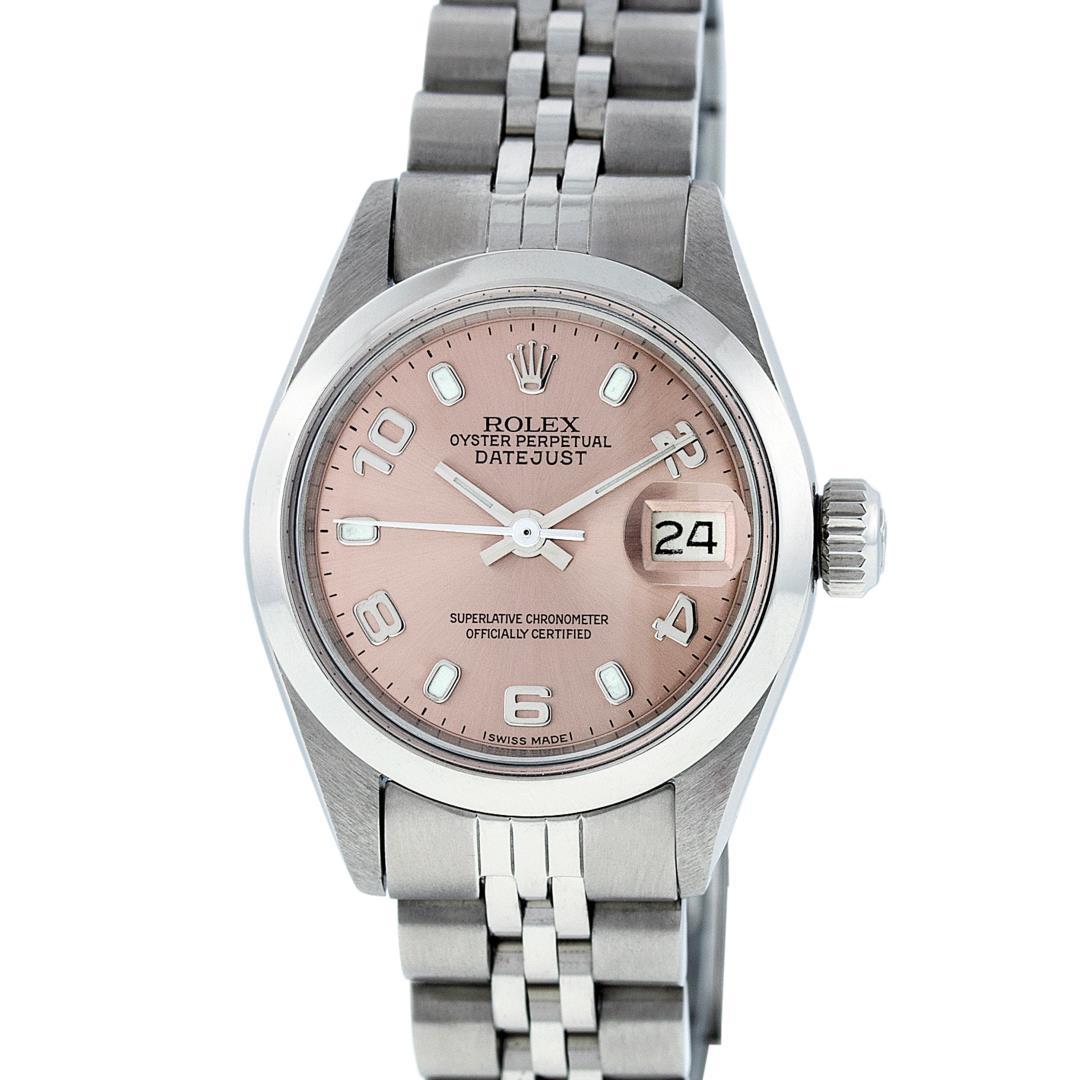 Rolex Ladies Stainless Steel Salmon Datejust Wristwatch