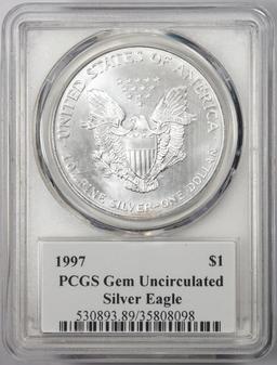 1997 $1 American Silver Eagle Coin PCGS Gem Uncirculated Mercanti Signature