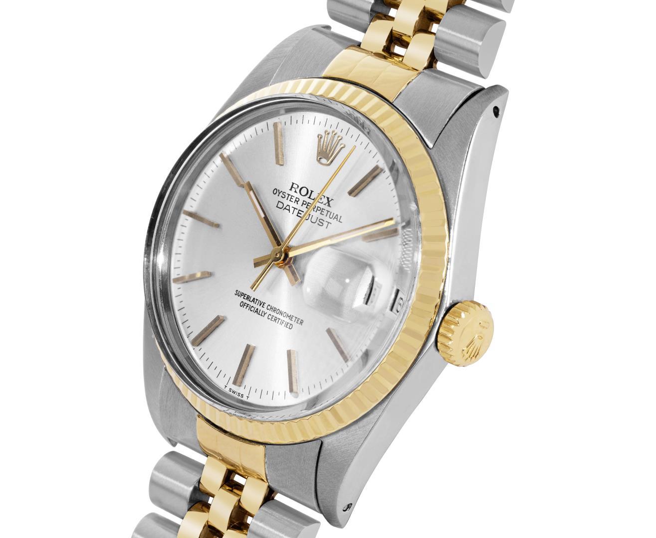 Rolex Mens Two Tone Silver Index Datejust Wristwatch With Rolex Box
