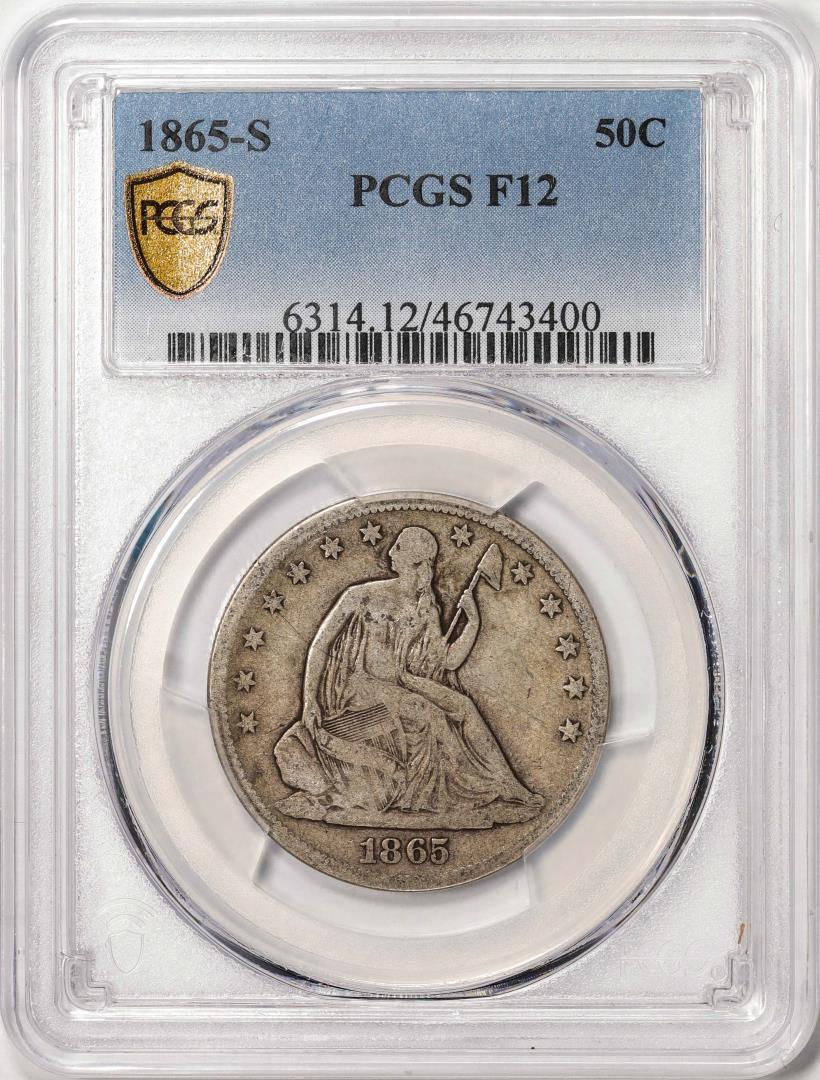 1865-S Seated Liberty Half Dollar Coin PCGS F12