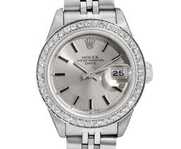 Rolex Ladies Stainless Steel Silver Index Diamond Date Wristwatch