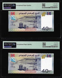 (2) Consecutive 2017 Djibouti 40 Francs Bank Notes PMG Superb Gem Uncirculated 68EPQ