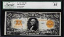 1922 $20 Gold Certificate Note Fr.1187 Legacy Very Fine 30