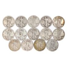 Lot of (14) Mixed Date Walking Liberty Half Dollar Coins