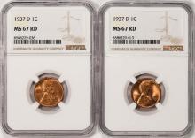 Lot of (2) 1937-D Lincoln Wheat Cent Coins NGC MS67RD