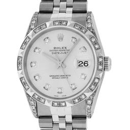 Rolex Mens Stainless Steel Diamond Datejust Wristwatch