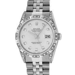 Rolex Mens Stainless Steel Diamond Datejust Wristwatch