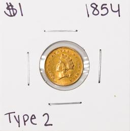 1854 Type 2 $1 Indian Princess Head Gold Dollar Coin