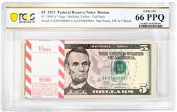 Pack of 2021 $5 Federal Reserve STAR Notes Boston Fr.1999-A* PCGS Gem UNC 66PPQ