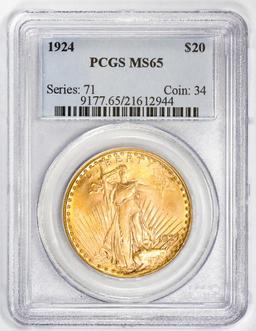 1924 $20 St. Gaudens Double Eagle Gold Coin PCGS MS65