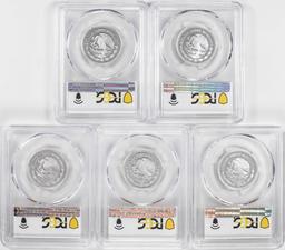 Lot of (5) 2016-Mo Mexico Proof 1/4 oz Silver Libertad Coins PCGS PR69DCAM