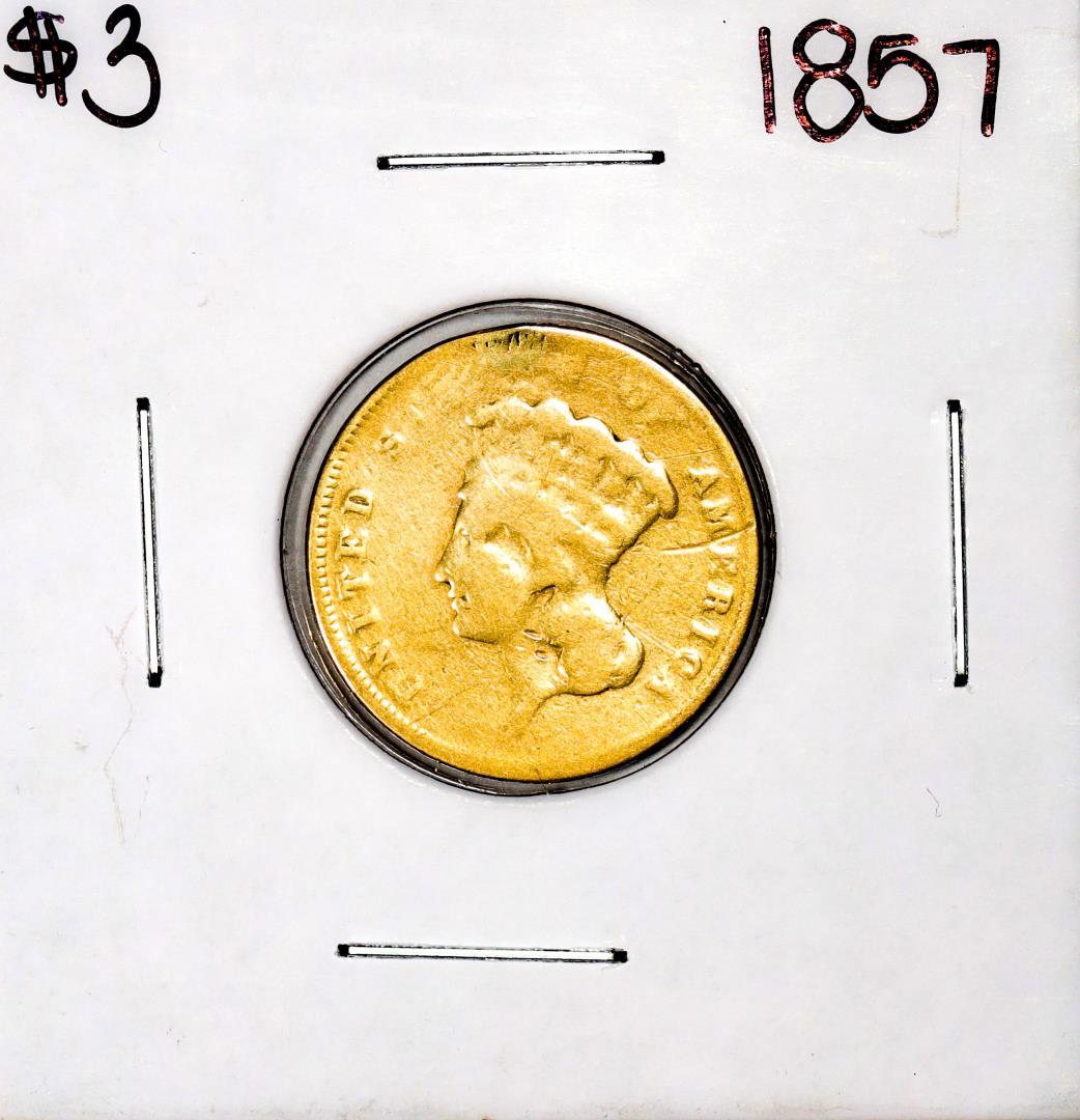 1857 $3 Indian Princess Head Gold Coin