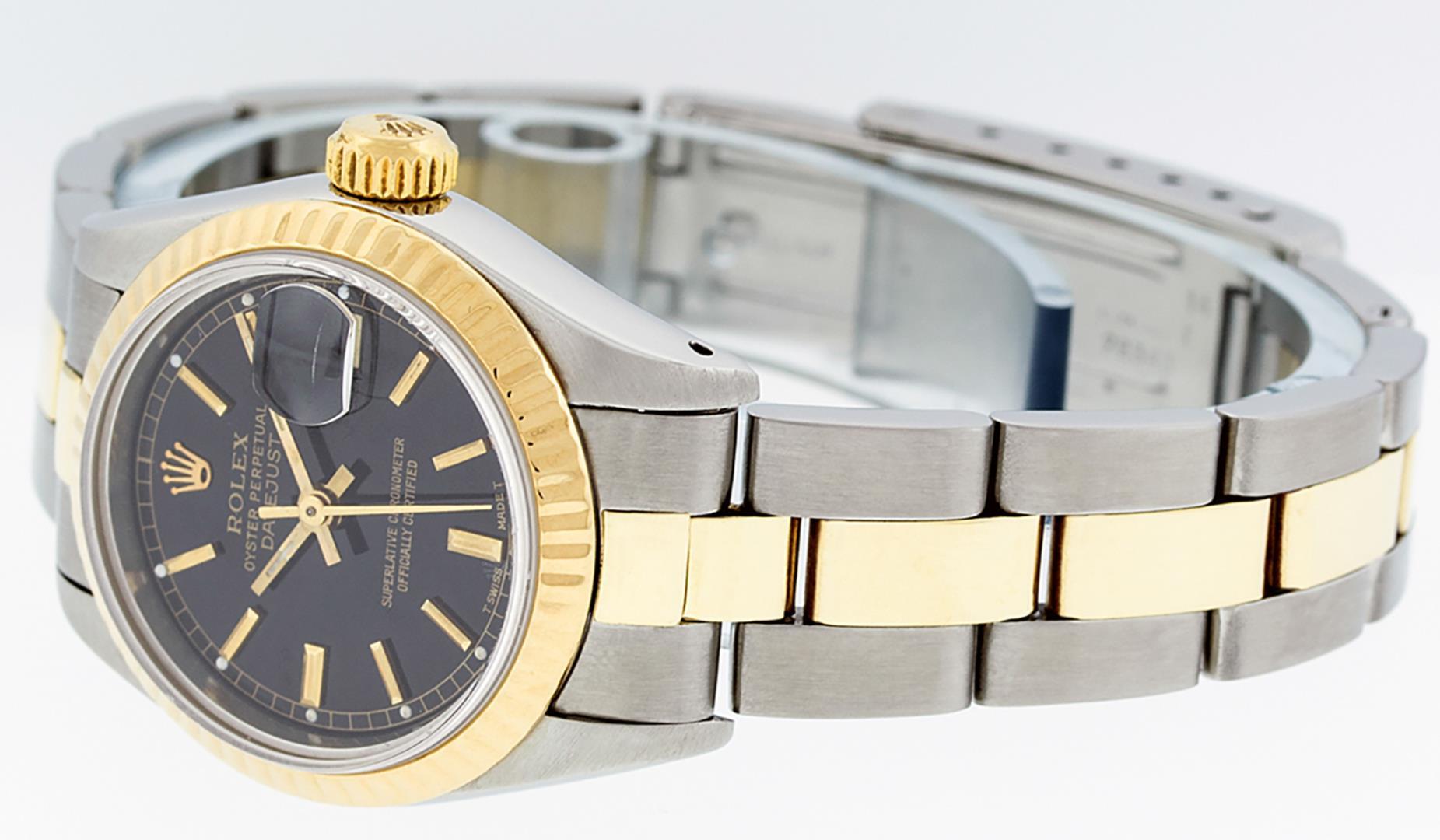 Rolex Ladies Two Tone Black Index Datejust Wristwatch