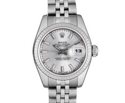 Rolex Ladies Stainless Steel Silver Index Datejust Wristwatch With Rolex Box