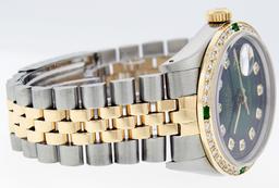 Rolex Mens Two Tone Green Vignette Emerald and Diamond Datejust Wristwatch