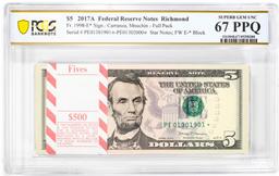 Pack of 2017A $5 Federal Reserve STAR Notes RCH Fr.1998-E* PCGS Superb Gem UNC 67PPQ