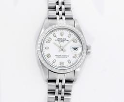 Rolex Ladies Stainless Steel White Arabic Datejust Wristwatch