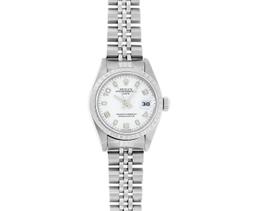 Rolex Ladies Stainless Steel White Arabic Datejust Wristwatch