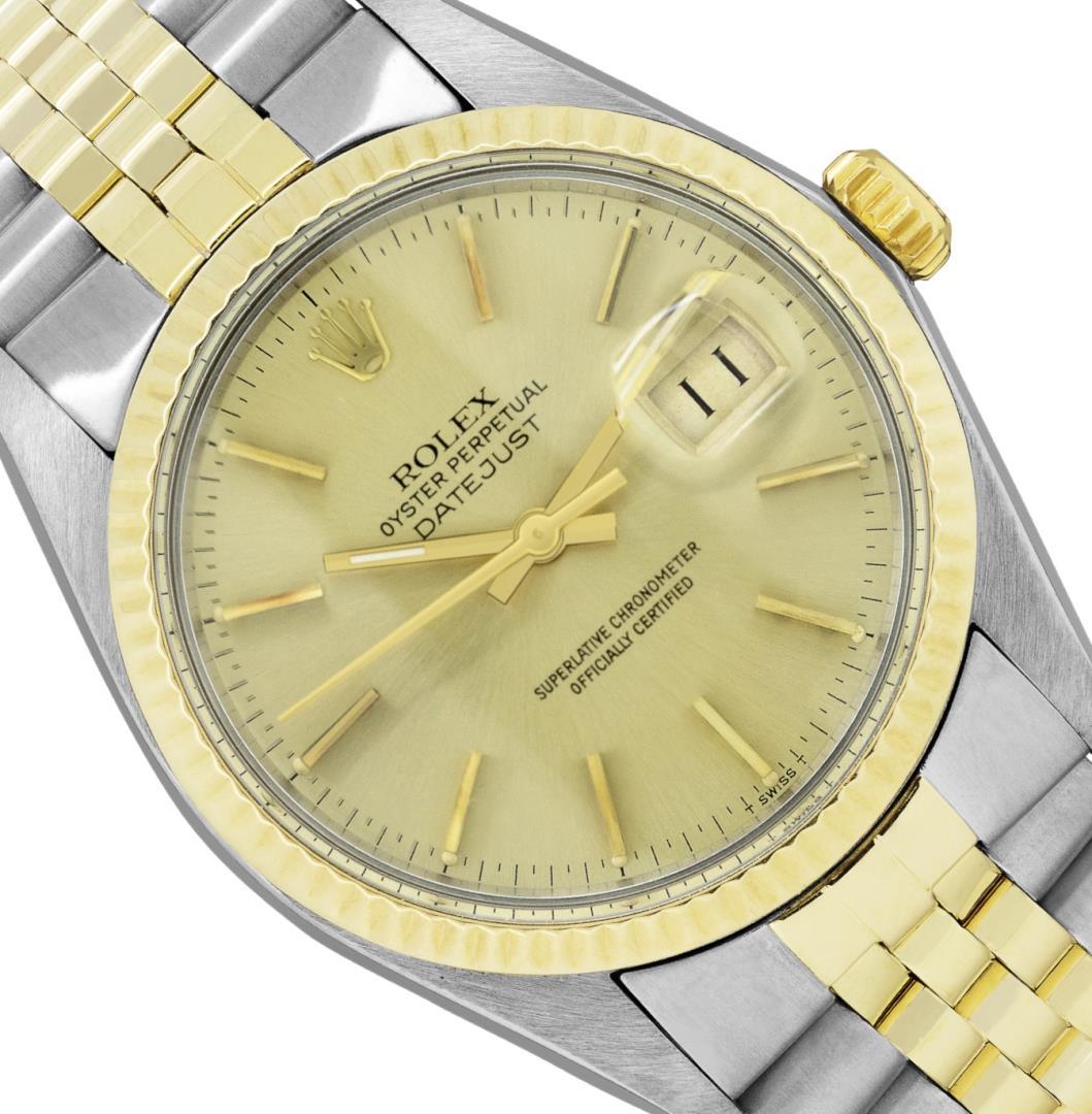 Rolex Mens Two Tone Champagne Index Datejust Wristwatch With Rolex Box