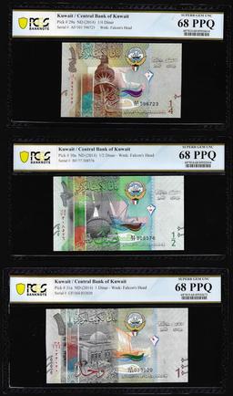 Lot of 2014 Kuwait 1/4, 1/2 & 1 Dinar Notes PCGS Superb Gem Uncirculated 68PPQ