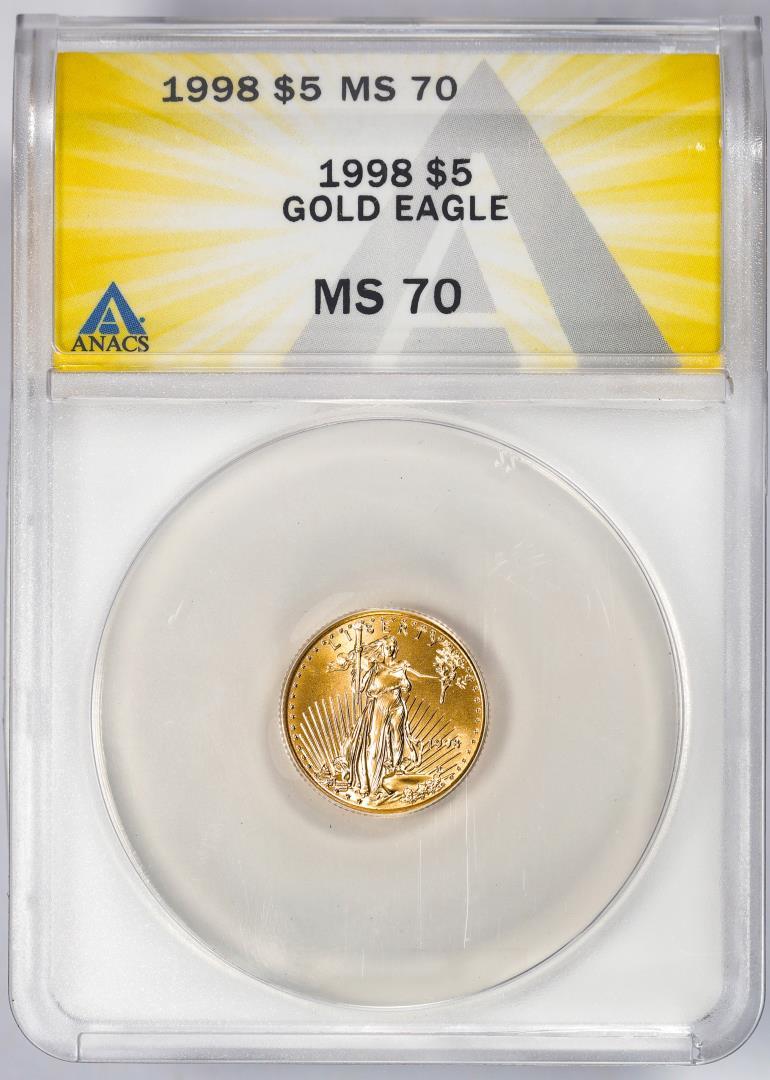 1998 $5 American Gold Eagle Coin ANACS MS70