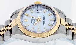 Rolex Ladies Two Tone White Index Datejust Wristwatch