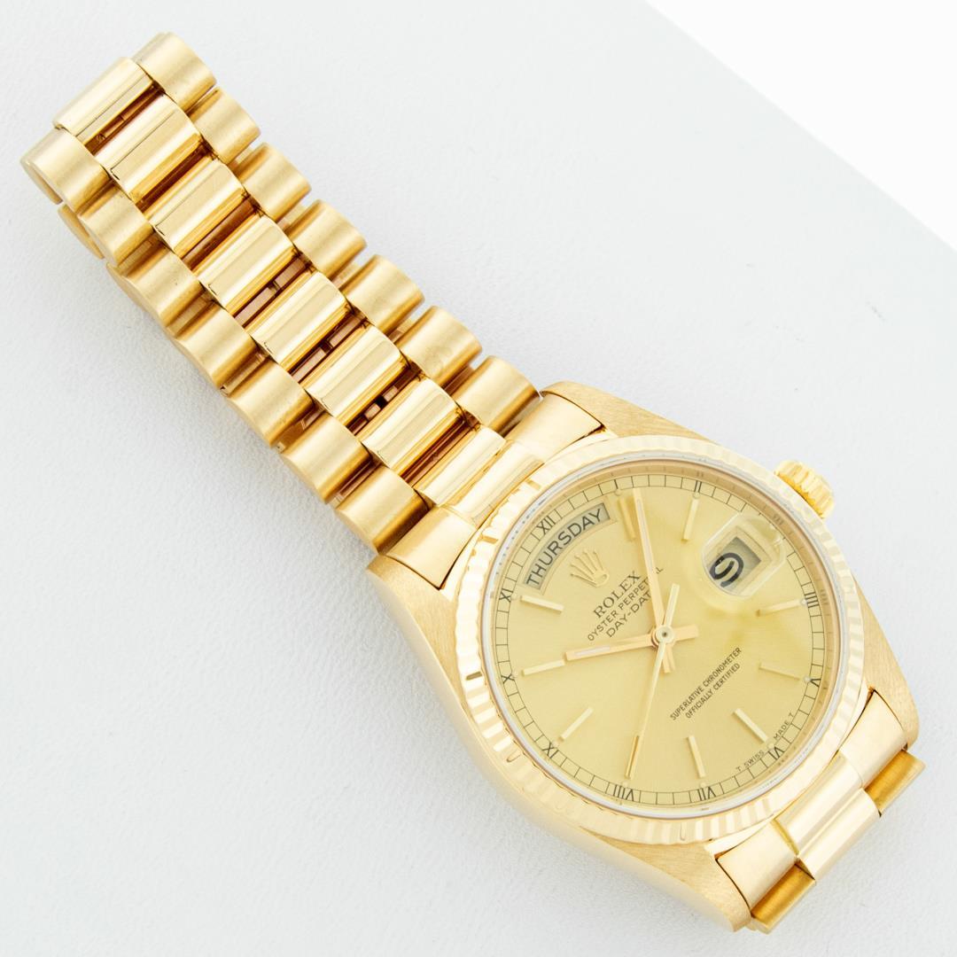 Rolex Men's 18K Yellow Gold Champagne Index Day Date President Wristwatch