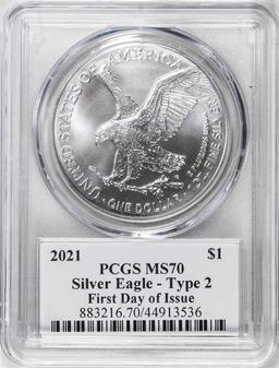 2021 Type 2 $1 American Silver Eagle Coin PCGS MS70 Cleveland Signature FDOI