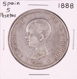 1888 Spain 5 Pesetas Silver Coin