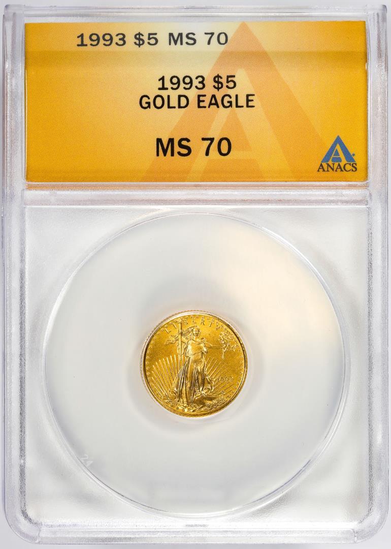 1993 $5 American Gold Eagle Coin ANACS MS70