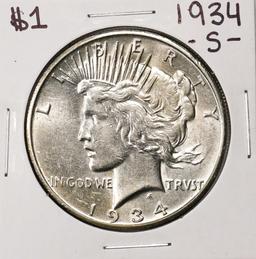 1934-S $1 Peace Silver Dollar Coin