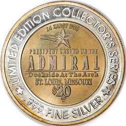 .999 Fine Silver President Casino on the Admiral $20 Limited Edition Gaming Token