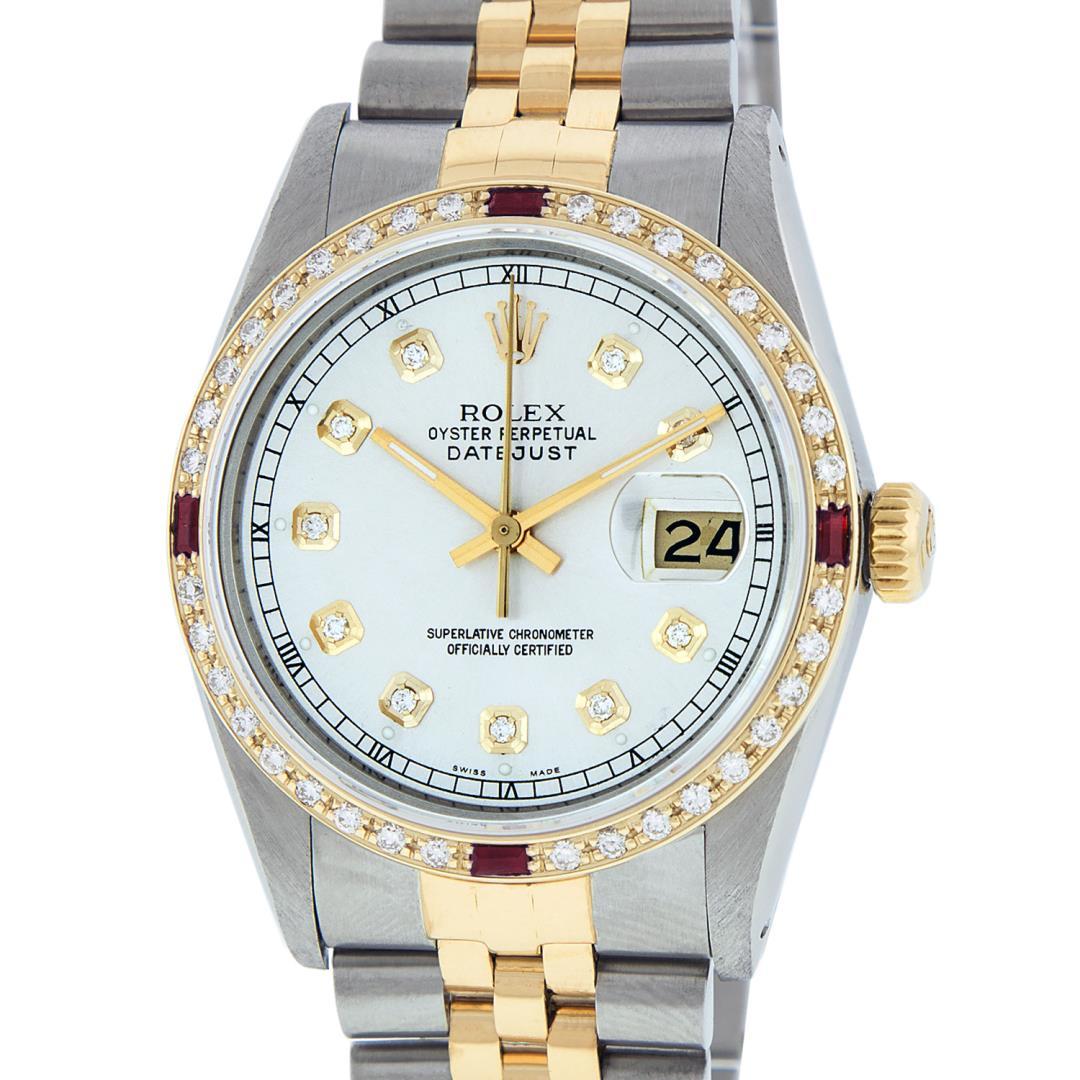 Rolex Mens Two Tone Ruby and Diamond Datejust Wristwatch