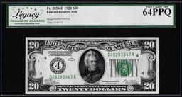 1928 $20 Federal Reserve Note Cleveland Fr.2050-D Legacy Very Choice New 64PPQ