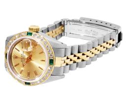 Rolex Ladies Two Tone Emerald and Diamond Date Wristwatch