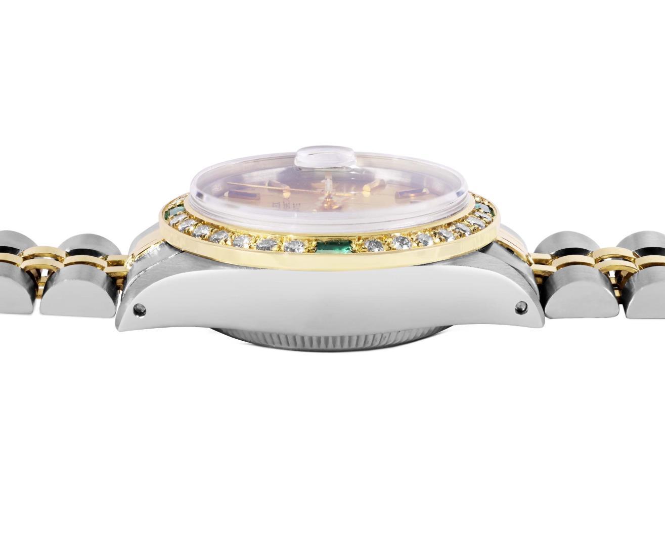 Rolex Ladies Two Tone Emerald and Diamond Date Wristwatch