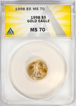 1998 $5 American Gold Eagle Coin ANACS MS70