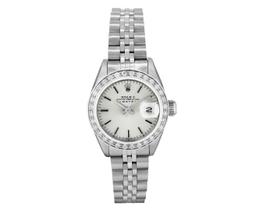 Rolex Ladies Stainless Steel Silver Index Diamond Date Wristwatch