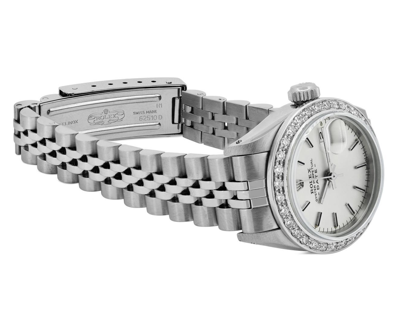 Rolex Ladies Stainless Steel Silver Index Diamond Date Wristwatch