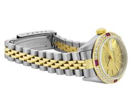 Rolex Ladies Two Tone Ruby and Diamond Datejust Wristwatch With Rolex Box